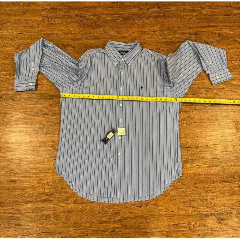 Vintage Polo Ralph Lauren Blue Striped Classic Fit‎ Button Down Shirt Men's XL
